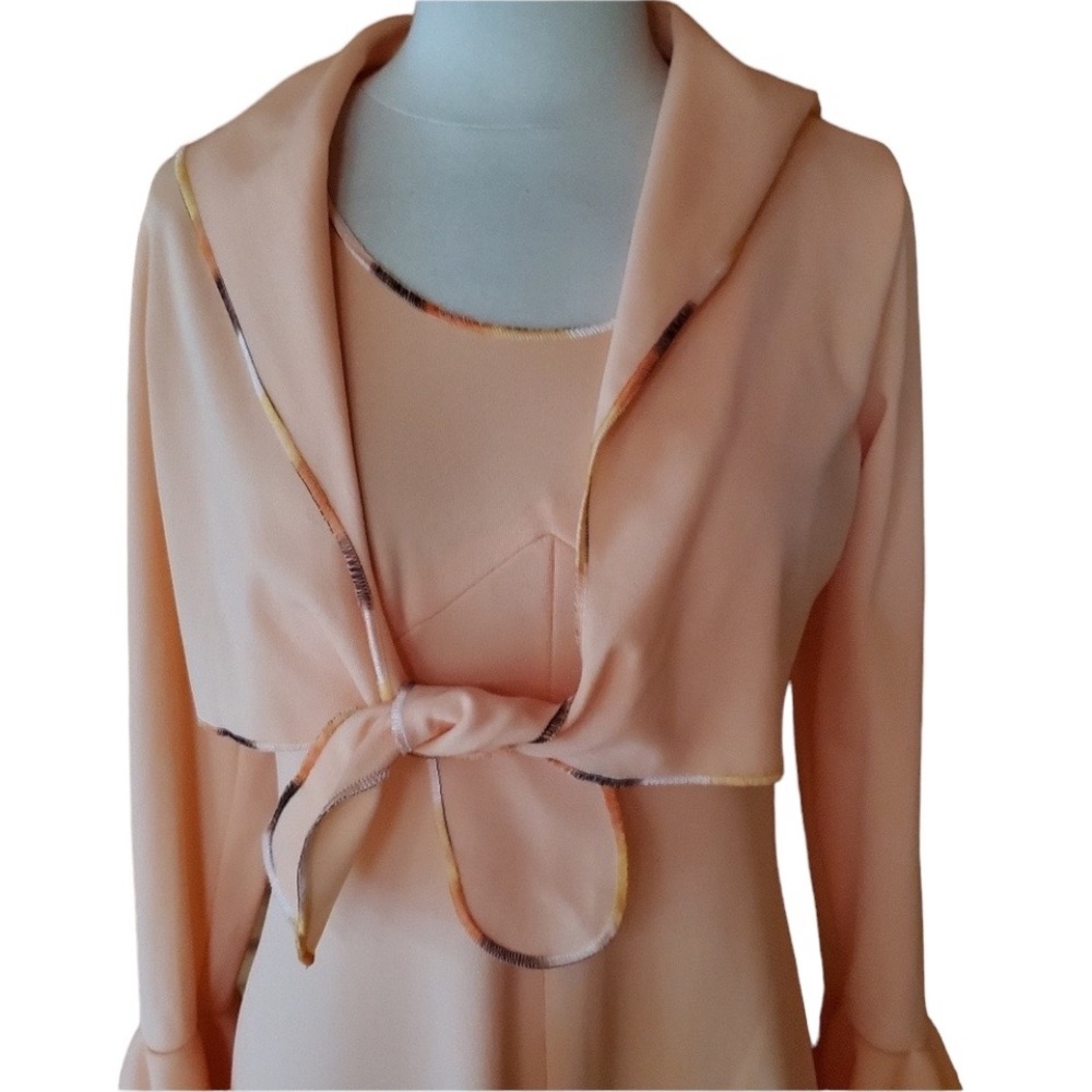1970s Unlabeled‎ Peach Polyester Maxi Dress w/Jacke - Picture 2 of 8
